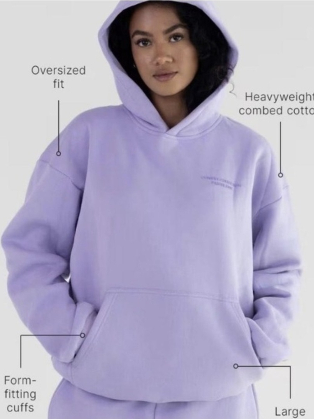 Comfrt Pastel Edit Hoodie Lilac Purple Oversized Heavyweight Fleece NWOT Large